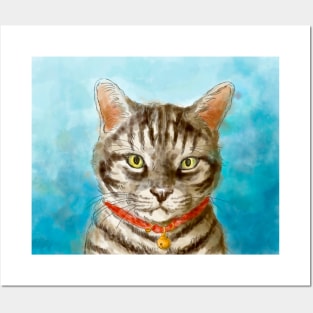 American shorthair cat pet portrait watercolor painting Posters and Art